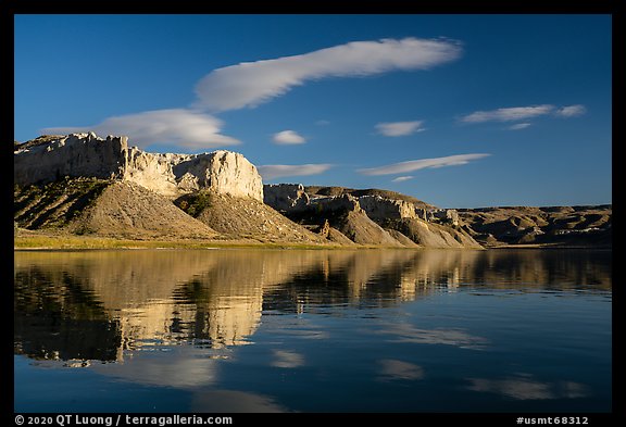 Tall cliffs reflected in river. Upper Missouri River Breaks National Monument, Montana, USA (color)