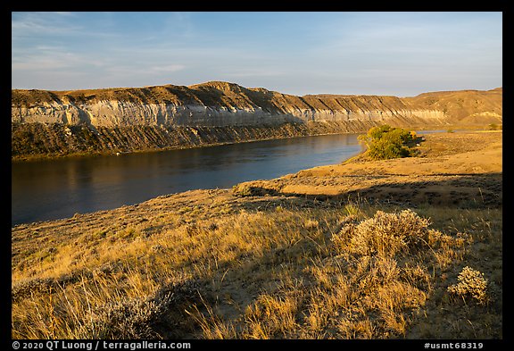 Grasses and cliffs, Slaughter River Camp. Upper Missouri River Breaks National Monument, Montana, USA