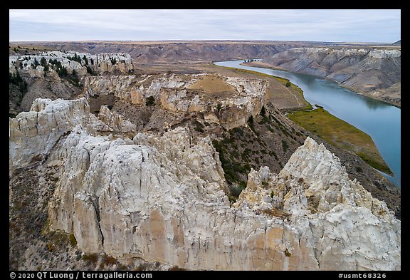 Aerial view of sandstone spires, Hole-in-the-Wall. Upper Missouri River Breaks National Monument, Montana, USA