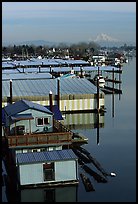 Houseboats and Mt Hood. Portland, Oregon, USA