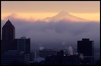High rise buildings and Mt Hood at sunrise. Portland, Oregon, USA ( color)