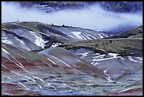 Painted hills with snow and fog. John Day Fossils Bed National Monument, Oregon, USA ( color)