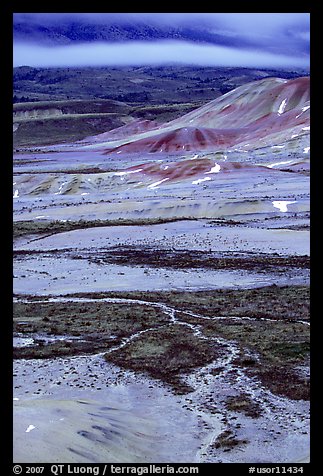 Blue light on Painted hills at dusk. John Day Fossils Bed National Monument, Oregon, USA (color)