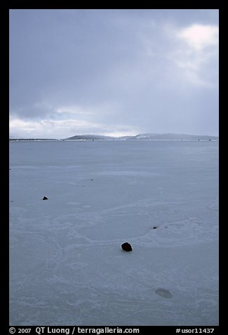 Pebbles on Frozen Klamath Lake. Oregon, USA (color)