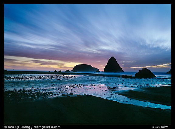 Seastacks and clouds at sunset. Oregon, USA
