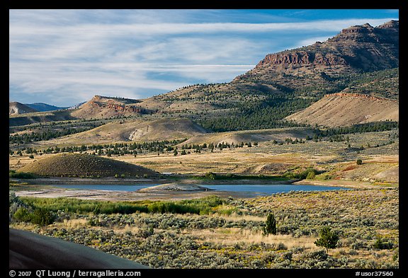 Sagebrush and hills. John Day Fossils Bed National Monument, Oregon, USA (color)
