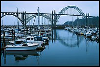 Harbor and Yaquina Bay Bridge, dawn. Newport, Oregon, USA