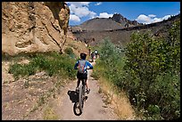 Mountain biking on teh Wolf Tree Trail. Smith Rock State Park, Oregon, USA (color)