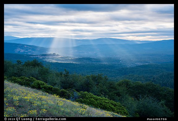 God's rays over Keene Creek Ridge. Cascade Siskiyou National Monument, Oregon, USA (color)