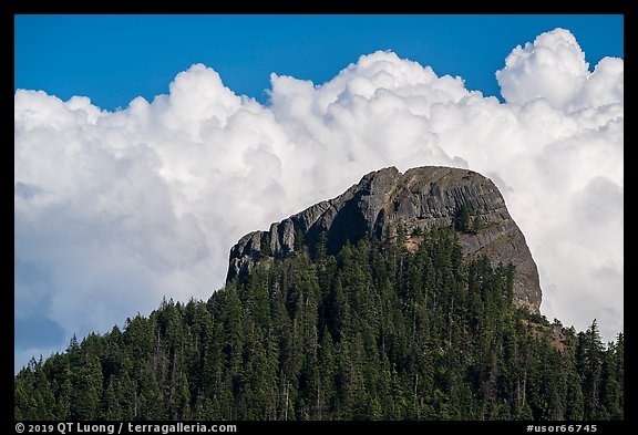 Pilot Rock and afternoon clouds. Cascade Siskiyou National Monument, Oregon, USA (color)