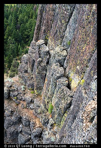 Close up of columns of basalt on Pilot Rock. Cascade Siskiyou National Monument, Oregon, USA (color)