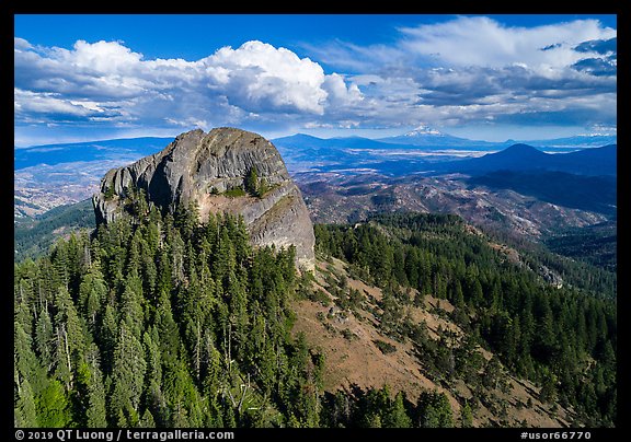 Aerial view of Pilot Rock, Soda Mountain Wilderness, and Mt Shasta. Cascade Siskiyou National Monument, Oregon, USA (color)