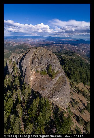 Aerial view of Pilot Rock and Mt Shasta. Cascade Siskiyou National Monument, Oregon, USA (color)