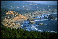 Coastline with highway and seastacks, Pistol River State Park. Oregon, USA