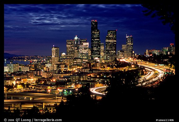 Seattle skyline at night. Seattle, Washington (color)