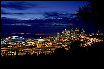 City skyline and Qwest Field at night. Seattle, Washington (color)