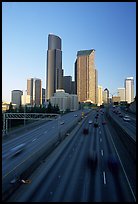 Freeway and downtown skyline, early morning. Seattle, Washington (color)