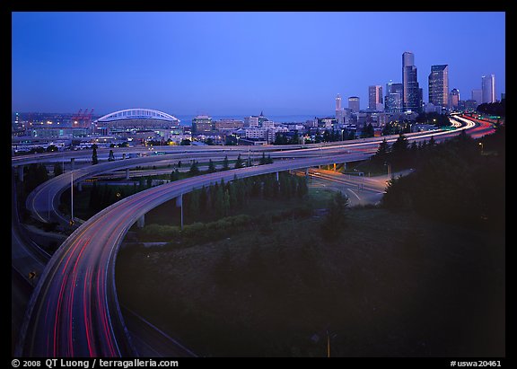 Freeway and skyline at dawn. Seattle, Washington