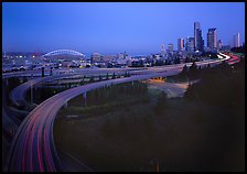 Freeway and skyline at dawn. Seattle, Washington