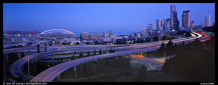 Seattle cityscape with highways at dawn. Seattle, Washington
