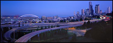 Seattle cityscape with highways at dawn. Seattle, Washington (Panoramic color)