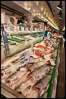 Fishmonger stall in Main Arcade. Seattle, Washington (color)