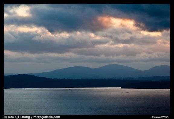 Puget Sound and Olympic Mountains at sunset. Olympic Peninsula, Washington (color)
