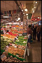 Fruit and vegetable market in Main Arcade, Pike Place Market. Seattle, Washington (color)