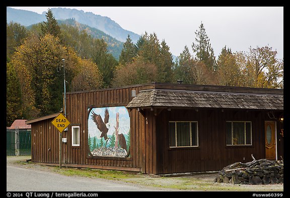 Wooden house with painted mural, Skagit Valley. Washington