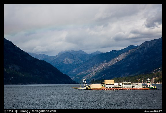 Barge and mountains, Lake Chelan. Washington