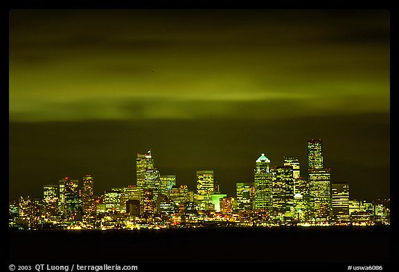 Seattle skyline at light from Puget Sound. Seattle, Washington