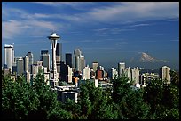 Seattle skyline with the Needle and Mt Rainier, afternoon. Seattle, Washington ( color)