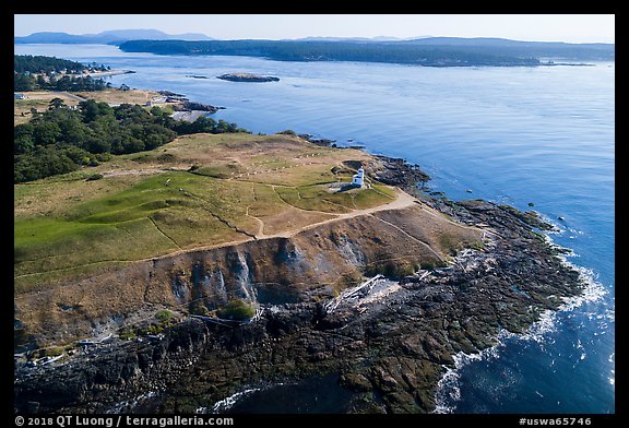 Aerial view of Cattle Point and Lopez Island, San Juan Island. Washington (color)