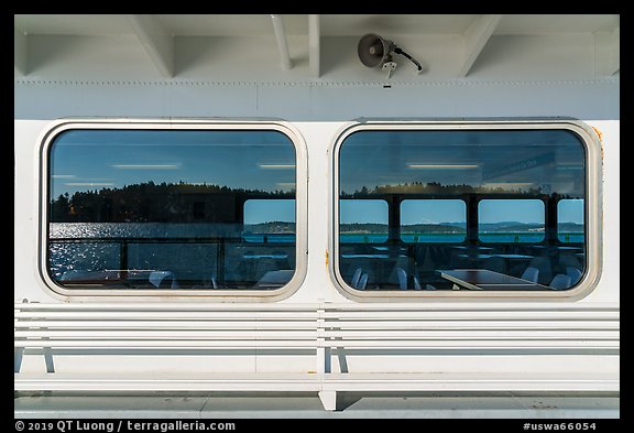 Window reflection, Washington State Ferry, San Juan Islands. Washington (color)