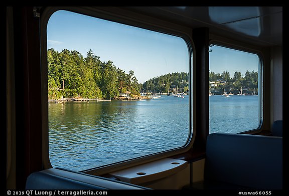 Looking out of window from ferry to San Juan Island. Washington (color)