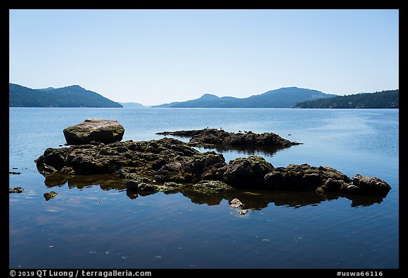 Rock islets and East Sound, Indian Island, San Juan Islands National Monument, Orcas Island. Washington