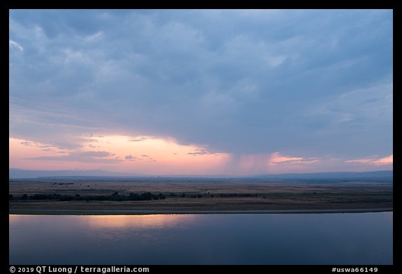 Columbia River and distant rainstorm at sunset, Hanford Reach National Monument. Washington