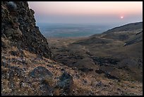 Volcanic outcrop and rising sun, Saddle Mountain, Hanford Reach National Monument. Washington ( color)