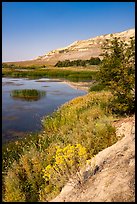 Bluffs reflected in Columbia River channel east of Savage Island, Hanford Reach National Monument. Washington ( color)