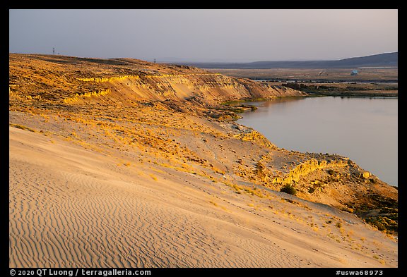 Sand dunes, white bluffs, and Columbia River, Hanford Reach National Monument. Washington (color)