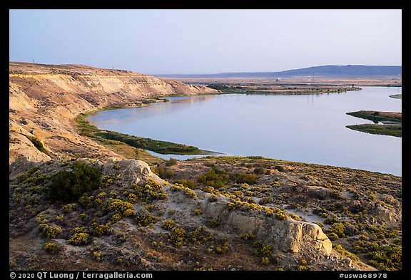 White Bluffs and Columbia River, sunset, Hanford Reach National Monument. Washington