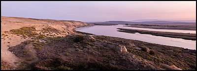 White Bluffs, Locke Island, and Columbia River, twilight, Hanford Reach National Monument. Washington (Panoramic color)