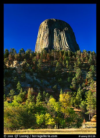 Devils Tower in autumn, Devils Tower National Monument. Wyoming, USA (color)