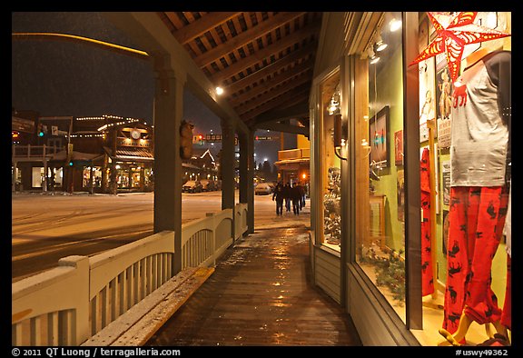 Storefront and gallery by night. Jackson, Wyoming, USA