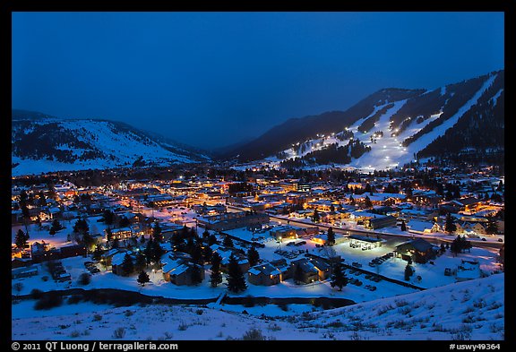 View from above at night. Jackson, Wyoming, USA
