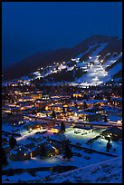 Town and Snow King ski hill from above at night. Jackson, Wyoming, USA (color)