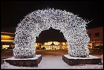 Antler arch and galleries by night in winter. Jackson, Wyoming, USA (color)