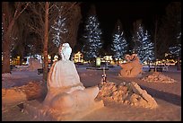 Ice sculptures on Town Square by night. Jackson, Wyoming, USA (color)