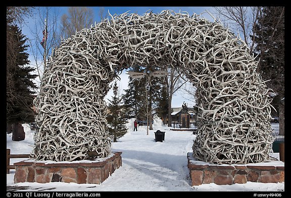 Antler Arch and Town Square in winter. Jackson, Wyoming, USA