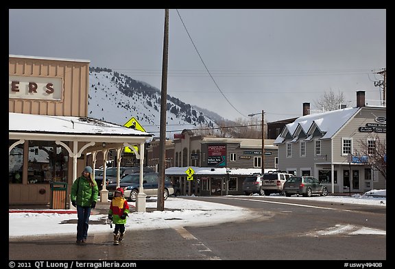 Downtown Jackson streets in winter. Jackson, Wyoming, USA (color)